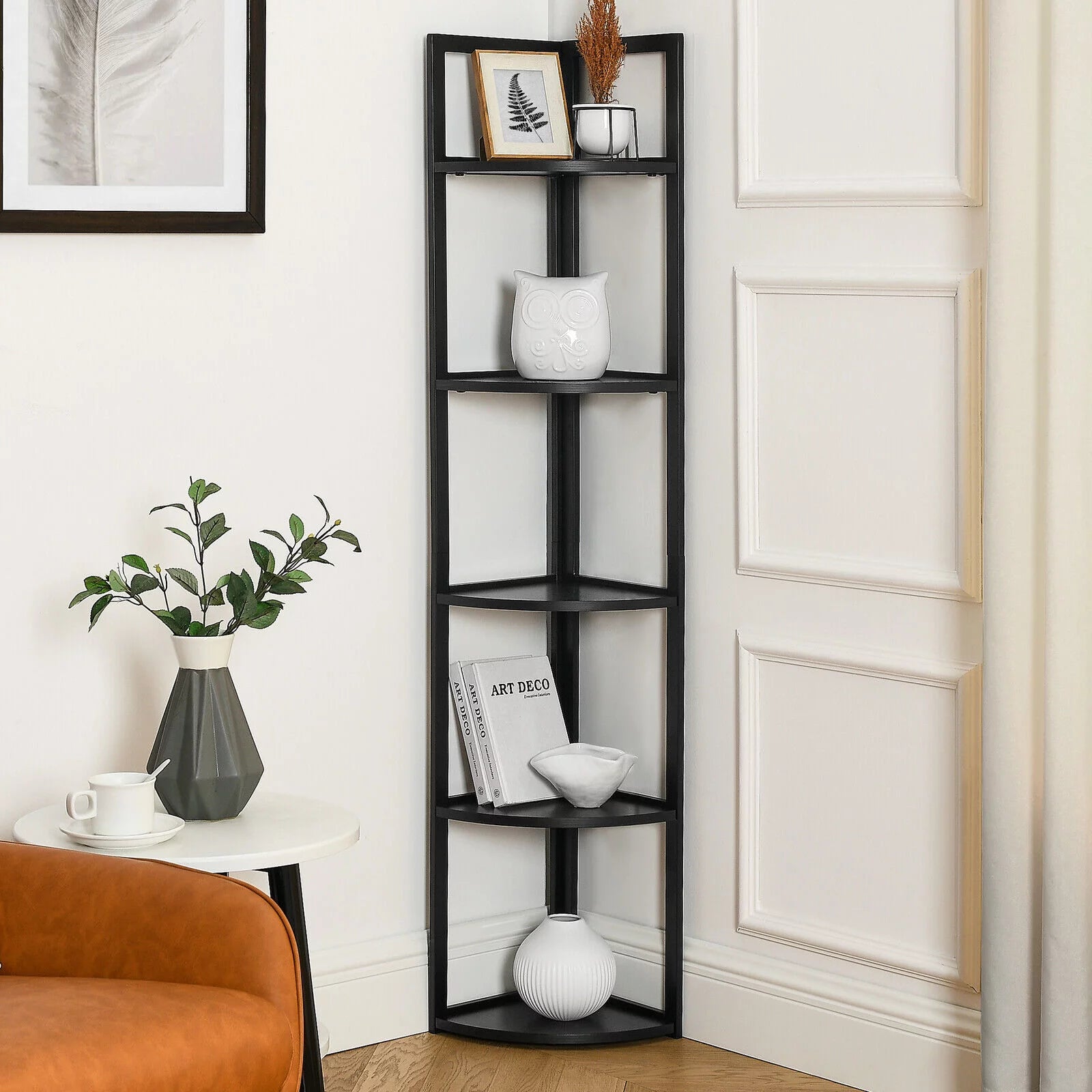 5-Tier Corner Shelf Tall Storage Stand Black K55329