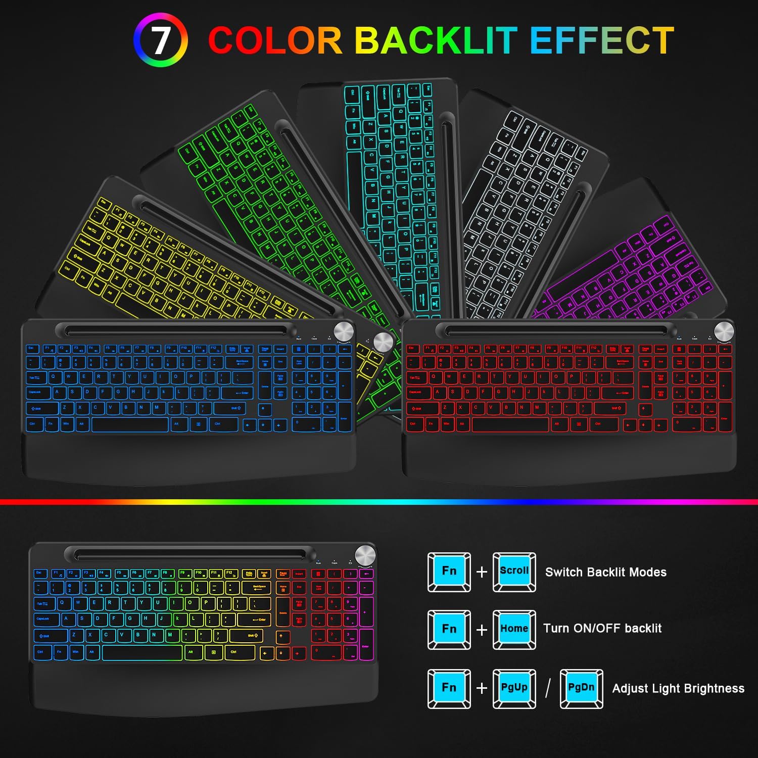 Wireless Keyboard and Mouse Combo, Backlit, Rechargeable, Ergonomic with Wrist Rest H79165