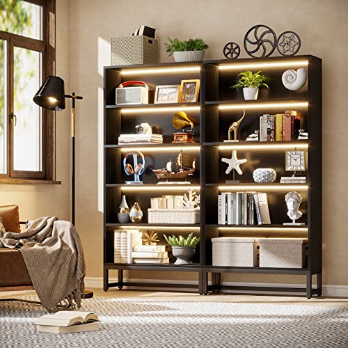 Tall Bookcase with LED Lights, 5-Tier Storage Shelves T8450