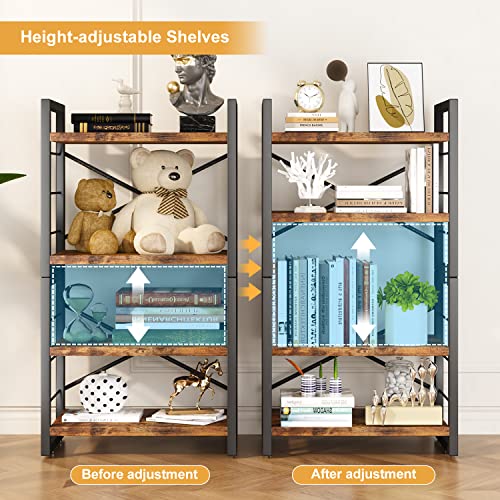 3 Tier Industrial Bookcase, Rustic Etagere Bookshelf for Living Room U5786