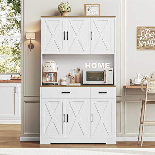 71" Tall Pantry Cabinet with Charging Station and Microwave Stand L63097