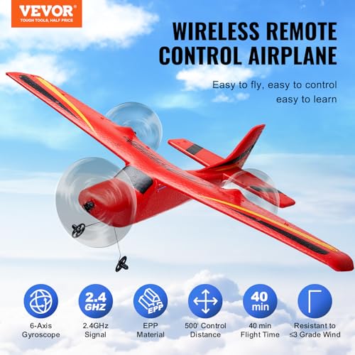 RC Airplane, 2.4GHz 2 Channel Remote Control Aircraft with 6-Axis Gyro, Red J366