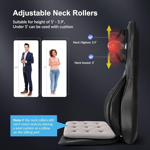 Shiatsu Neck Back Massager with Heat, 3D Kneading Massage Chair Pad, Adjustable Neck Massage, Seat Massager for Full Body Relaxation, Dark Gray D921543