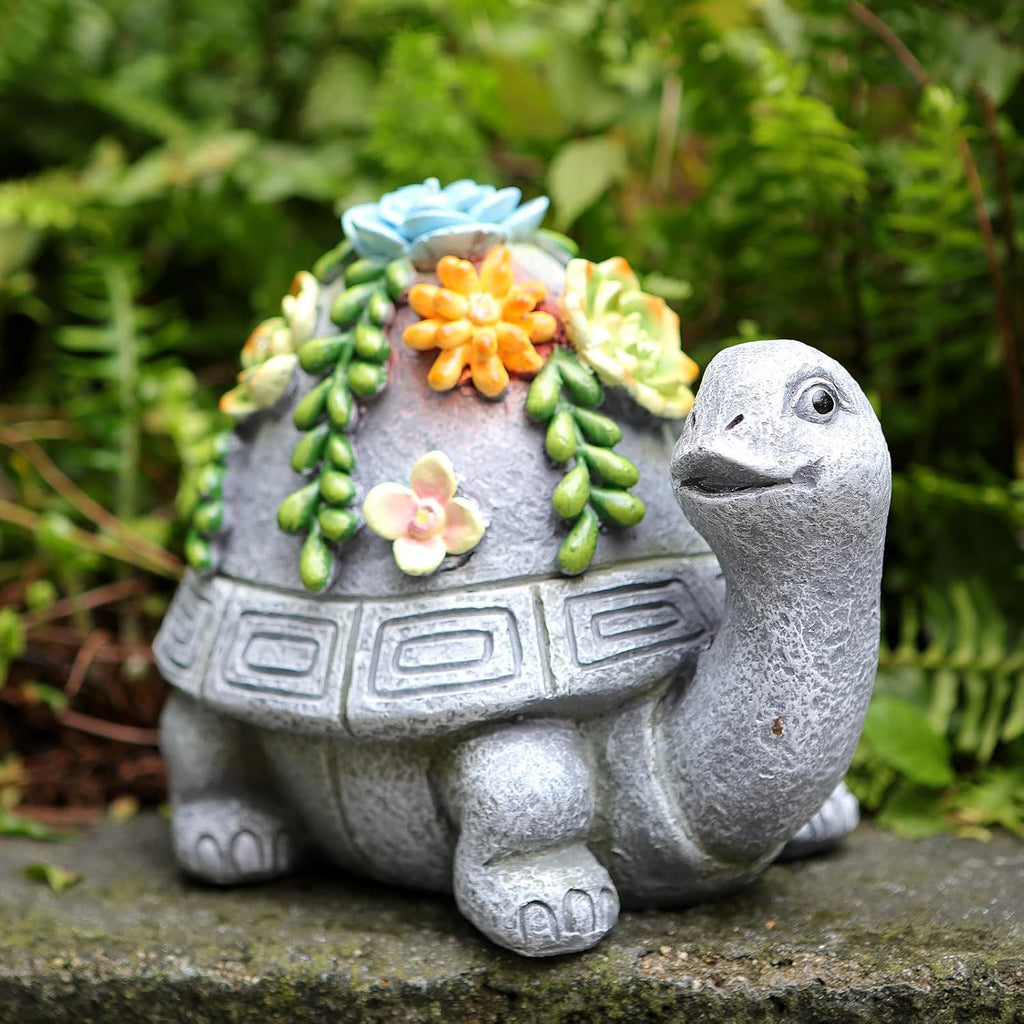 Solar Garden Turtle Statue with Succulent LED Lights S454