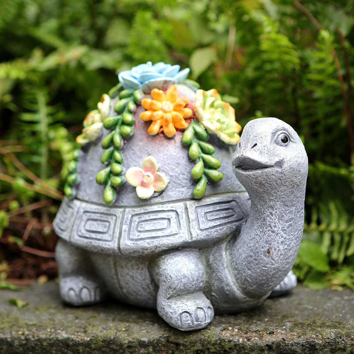 Solar Garden Turtle Statue with Succulent LED Lights S454