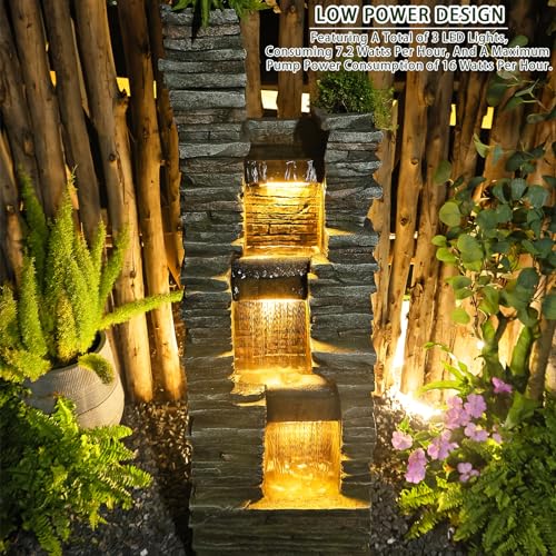 Outdoor Indoor Water Fountain with LED Lights, 37.4 Inches Tall J698
