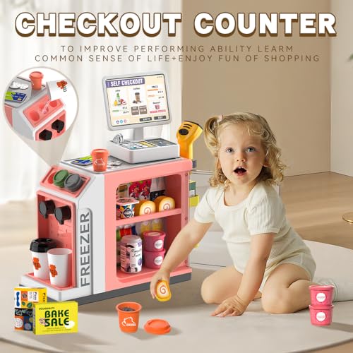 Cash Register Playset for Kids - 48PCS Pretend Play Money, Calculator, Scanner, Credit Card and Play Food S776931