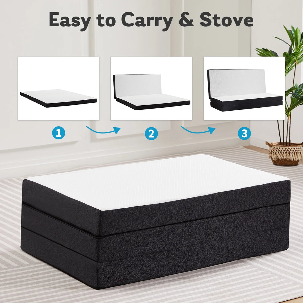 Tri Folding Memory Foam Mattress with Breathable Cover for Camping Travel A48359