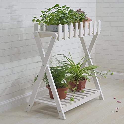 2 Tier White Wooden Plant Ladder Shelf P74854