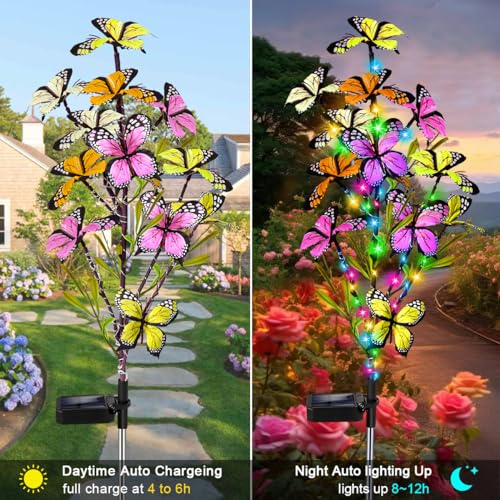 Solar Butterfly Tree Lights Outdoor, 2 Pack for Garden Yard Patio E1526