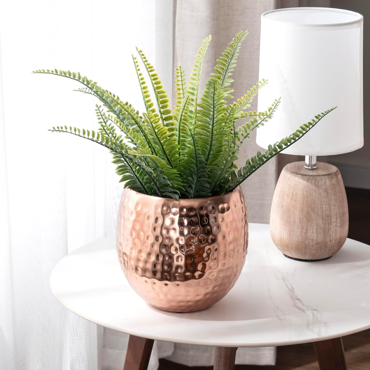 6.5 Inch Hammered Copper Tone Metal Planter Pot I502
