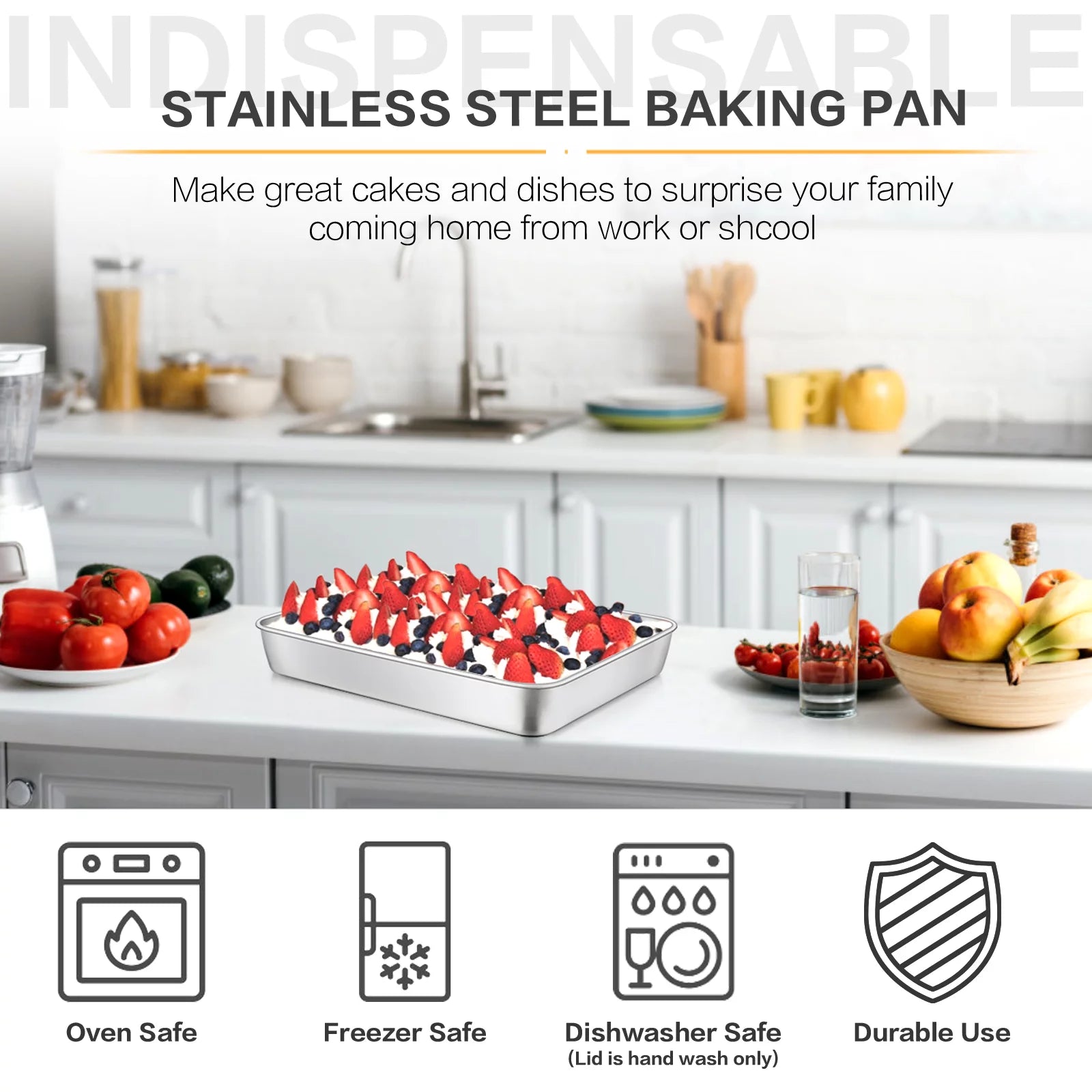 Stainless Steel Baking Pan with Lid, 12⅓ x 9¾ x 2 Inch Rectangle Set of 4 O70144