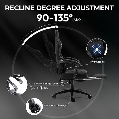 Gaming Chair with Breathable Fabric, Pocket Spring Cushion and Footrest H620