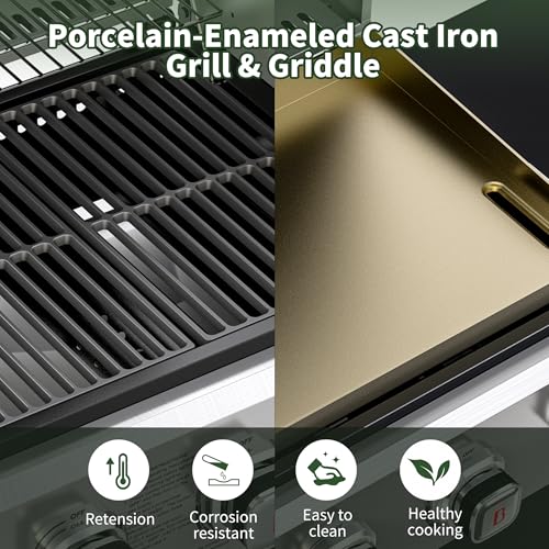 6-Burner Propane Gas Grill and Griddle Combo with Stainless Steel Lids F7495