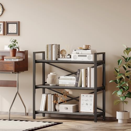 3 Tier Industrial Bookcase, Rustic Etagere Bookshelf for Living Room U5786