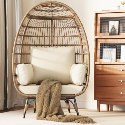 Wicker Egg Chair with Cushions and Ottoman L257