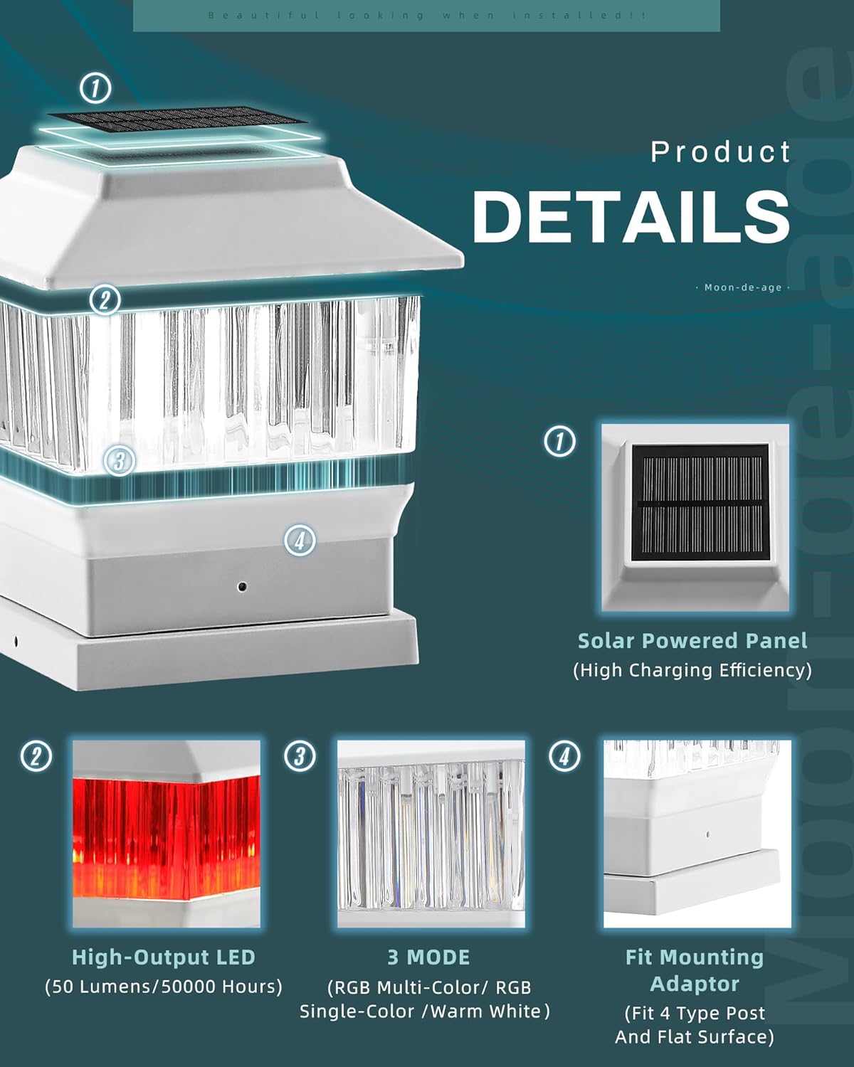 Solar Post Lights 3 Modes RGB & Warm White J648297