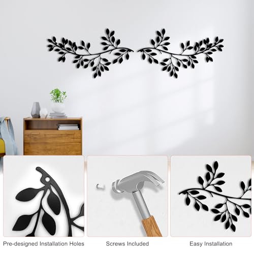 Metal Wall Decor for Living Room, 2 Pieces Olive Branch Leaf Wall Art K83409
