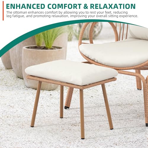 Outdoor Egg Chair with Stand and Cushion, Patio Rattan Basket Chair, Beige F352720
