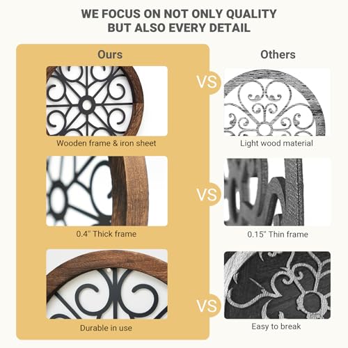 Rustic Round Wall Art 3 Pack Geometric Scrolled Metal with Wooden Frame R67379