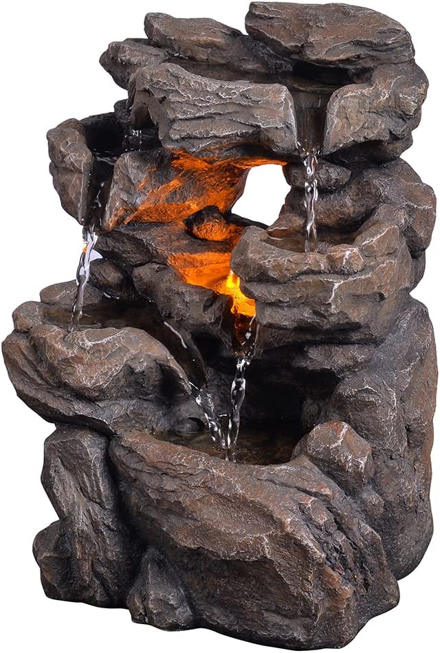 Indoor Tabletop Water Fountain with LED Light, 9.7 Inch Desktop Decor E4902