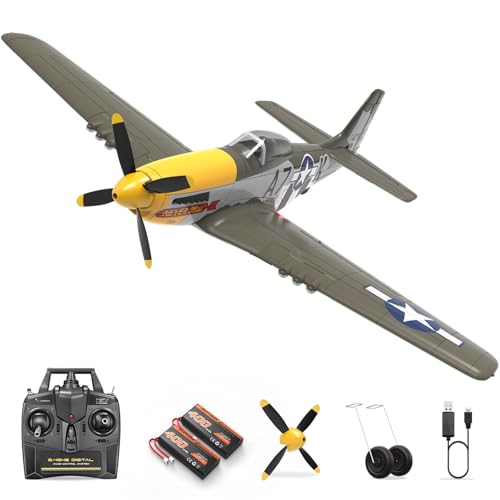 3 Channel RC Plane P-51D Mustang, Remote Control Airplane Ready to Fly, 2.4GHz 6-axis Gyro Stabilizer, Easy to Fly for Kids & Beginners G5520