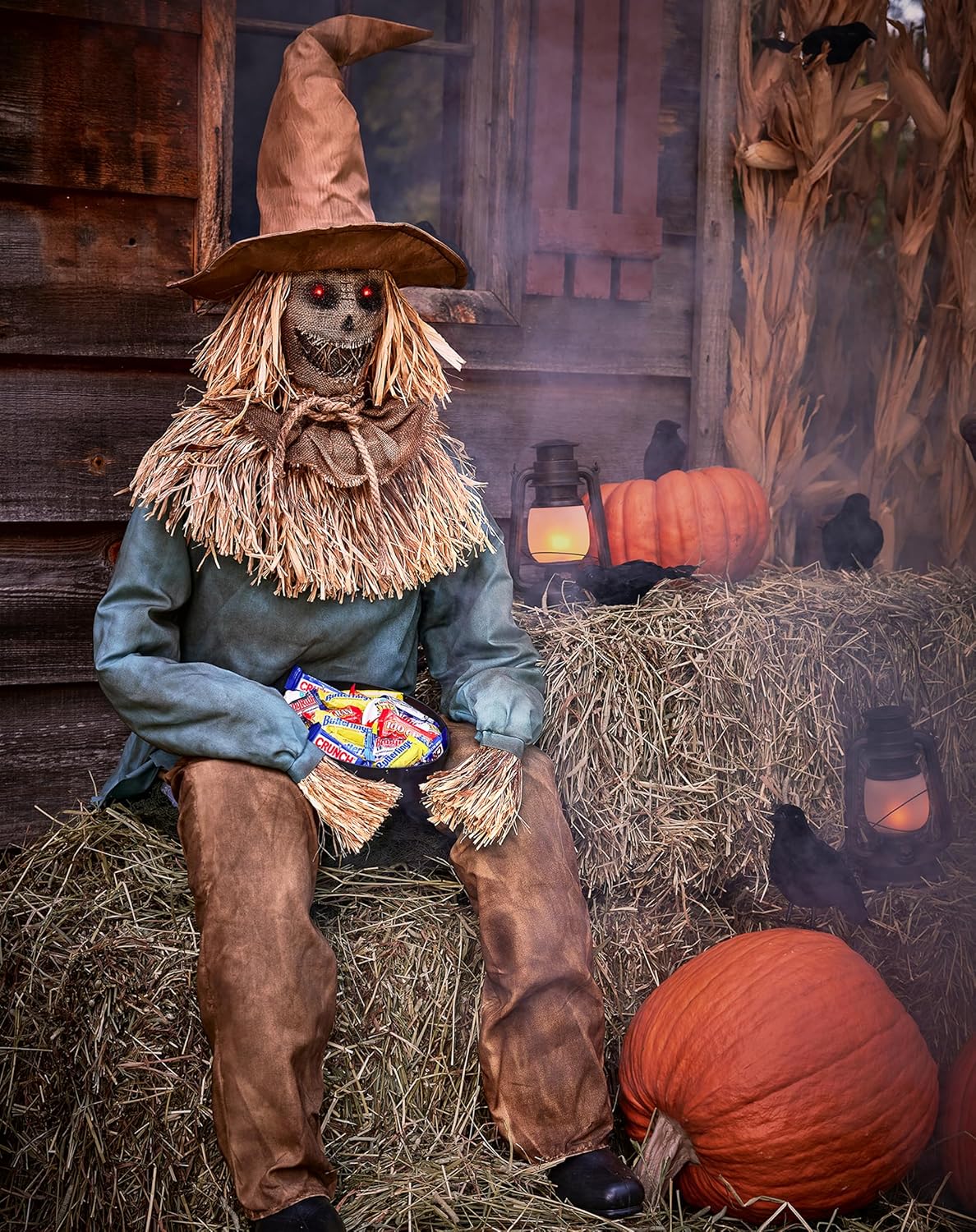 Scary Sitting Scarecrow Animatronic Prop V34350