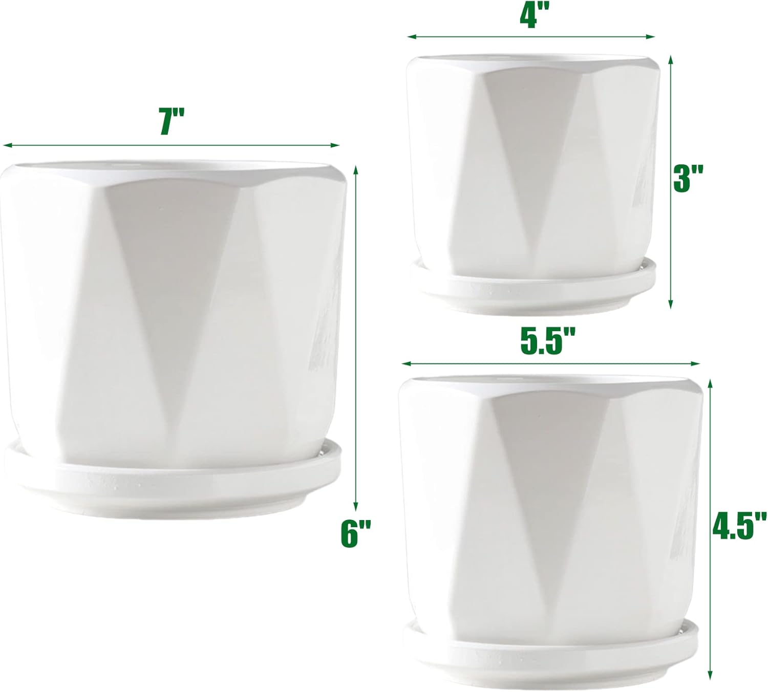 Ceramic Plant Pots with Saucer, Set of 3, Indoor Outdoor P840816