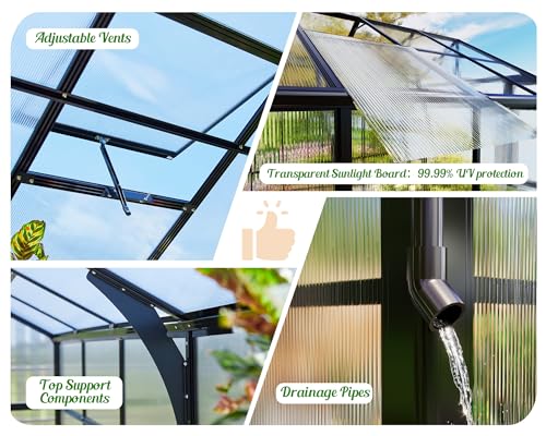 8x12 FT Polycarbonate Walk-in Greenhouse with 2 Swing Doors A36734