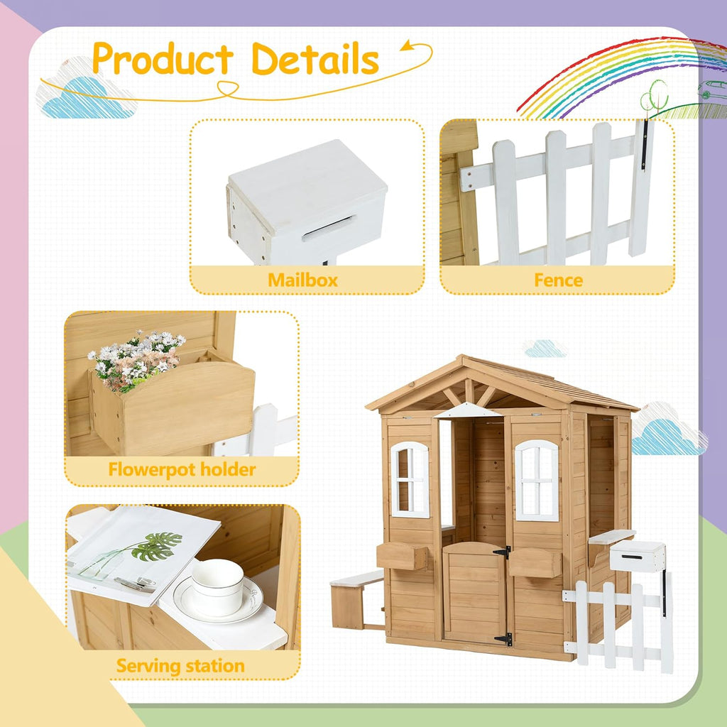 Wooden Outdoor Playhouse with Working Door and Windows F84217