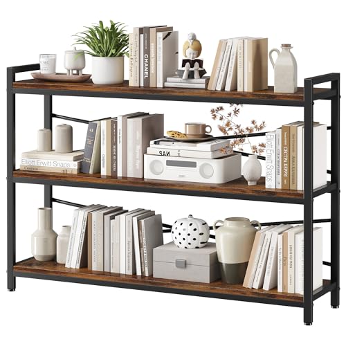 3 Tier Industrial Bookcase, Rustic Etagere Bookshelf for Living Room U5786