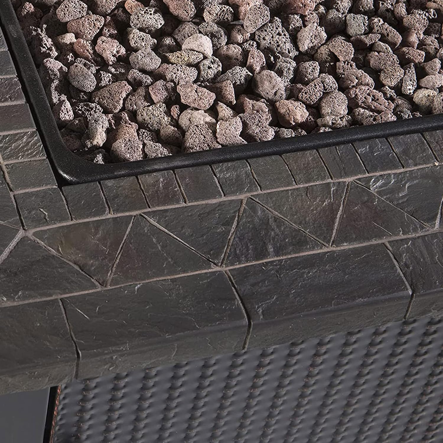 30 Inch Square 30,000 BTU LP Gas Outdoor Fire Pit Table with Mosaic Resin Mantel and Lava Rock F73658