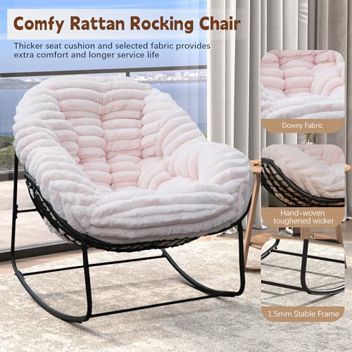 Wicker Egg Rocking Chair with Padded Cushion for Patio and Garden J177274