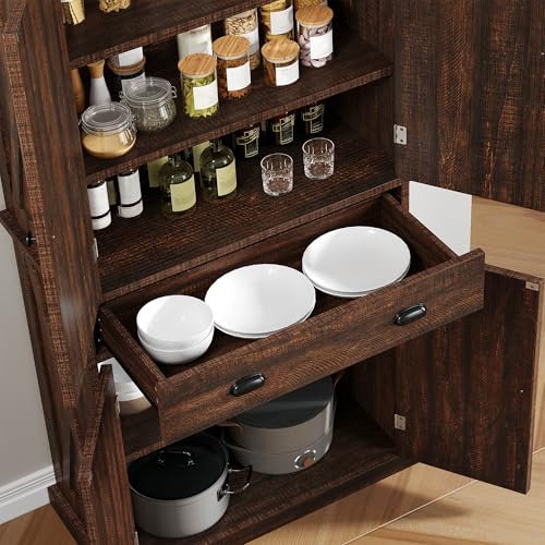 72" Tall Kitchen Pantry Cabinet with Barn Doors and Adjustable Shelves R388