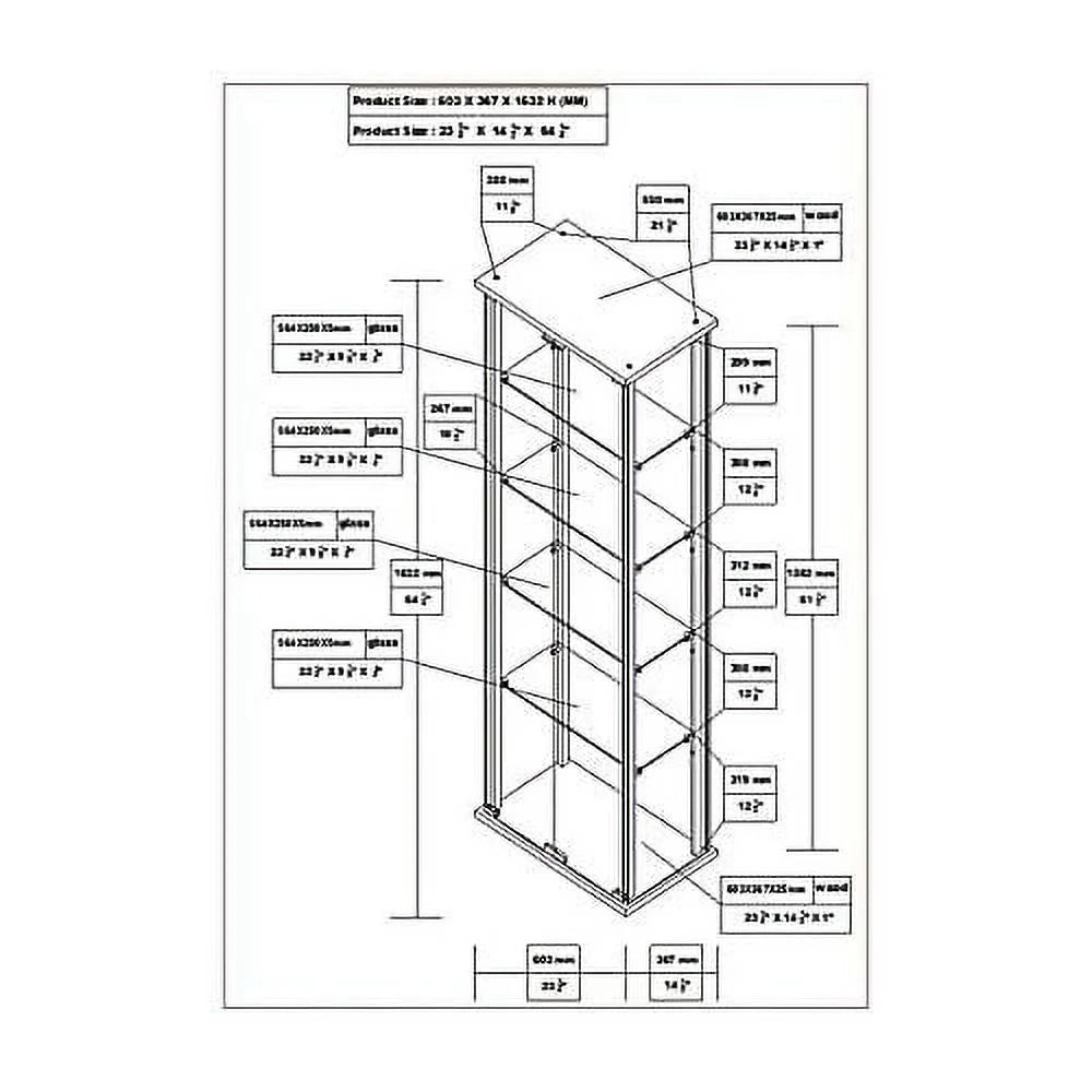 5 Shelf Glass Curio Cabinet in Black G1836