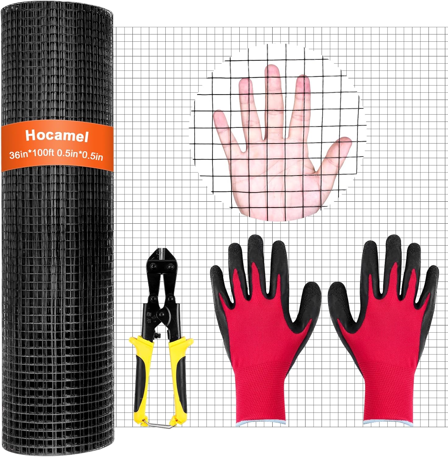 Hardware Cloth 1/2 inch 36 x 100 ft, 19 Gauge Square Vinyl Coated Galvanized Wire Metal Mesh Roll, Black PVC Chicken Wire Fencing for Poultry Cage Home Improvement Projects
