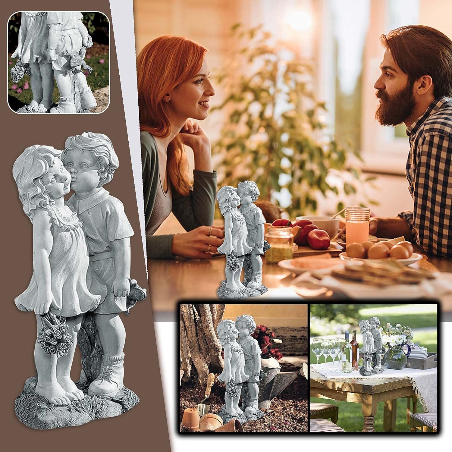Outdoor Kissing Bench Statue Garden Ornament Set A249