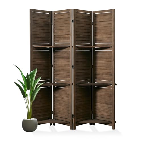 Folding Room Divider with Shelves, 6 Panels, Brown D785582