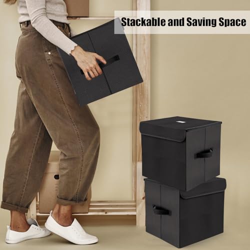 7-inch Vinyl Record Storage Box, Foldable Stackable Set of 2 with Lid and Handle D3720