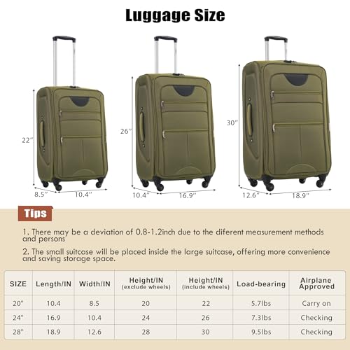 Softside 3-Piece Expandable Luggage Set with TSA Lock Spinner Wheels S375