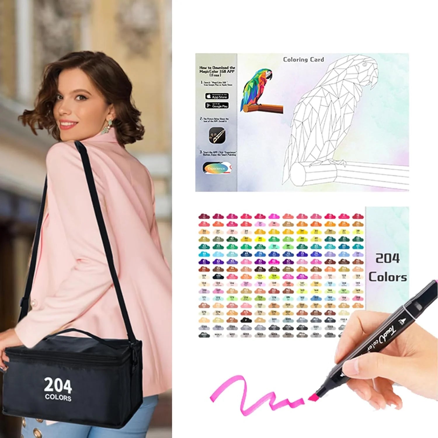 204 Colors Alcohol Markers with Fine and Chisel Tip for Artists N3140