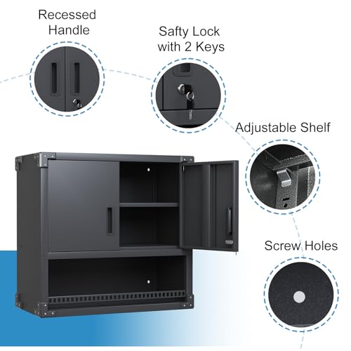 Wall Cabinet with 2 Doors, Lockable, Adjustable Shelves, Heavy Duty Steel J4545