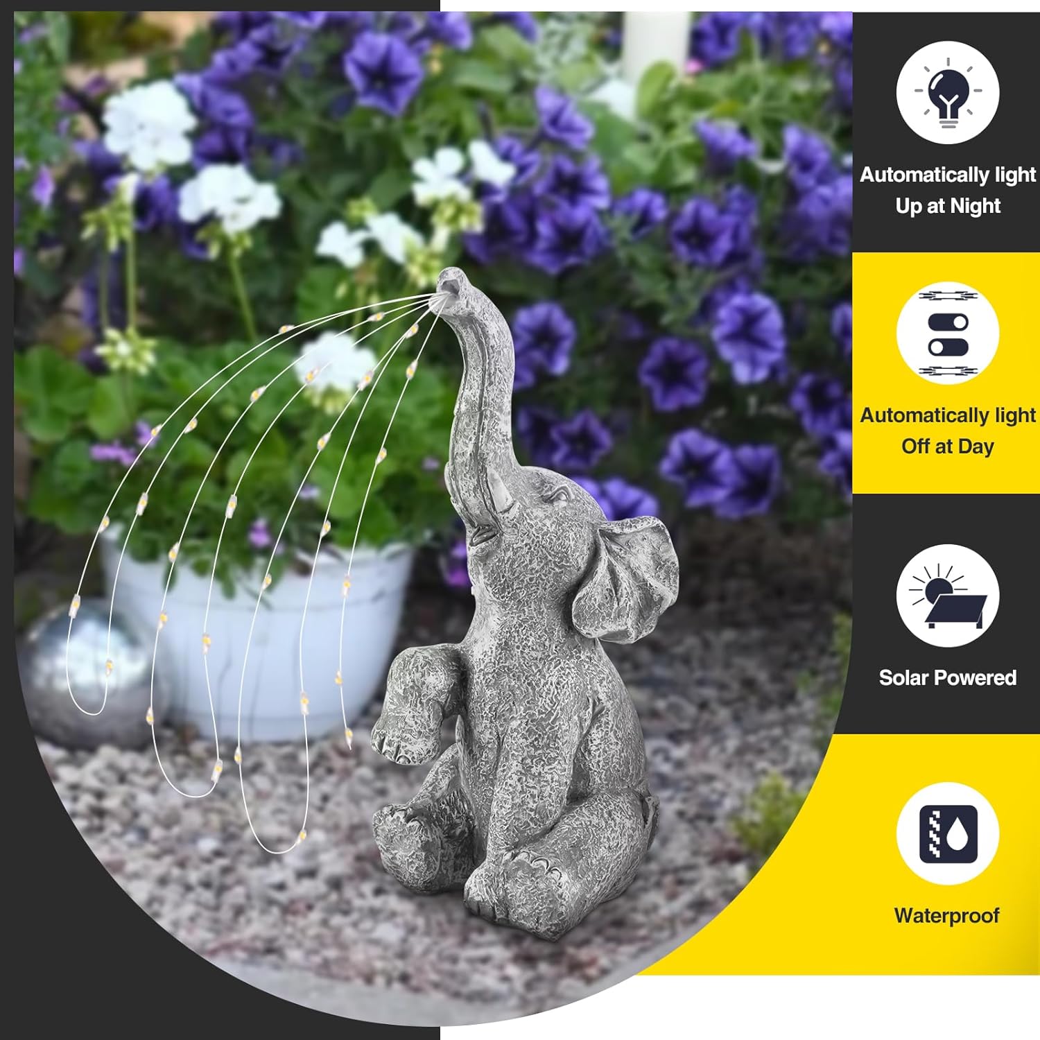 Outdoor Elephant Statue with LED Solar Lights, Garden Decor L909135