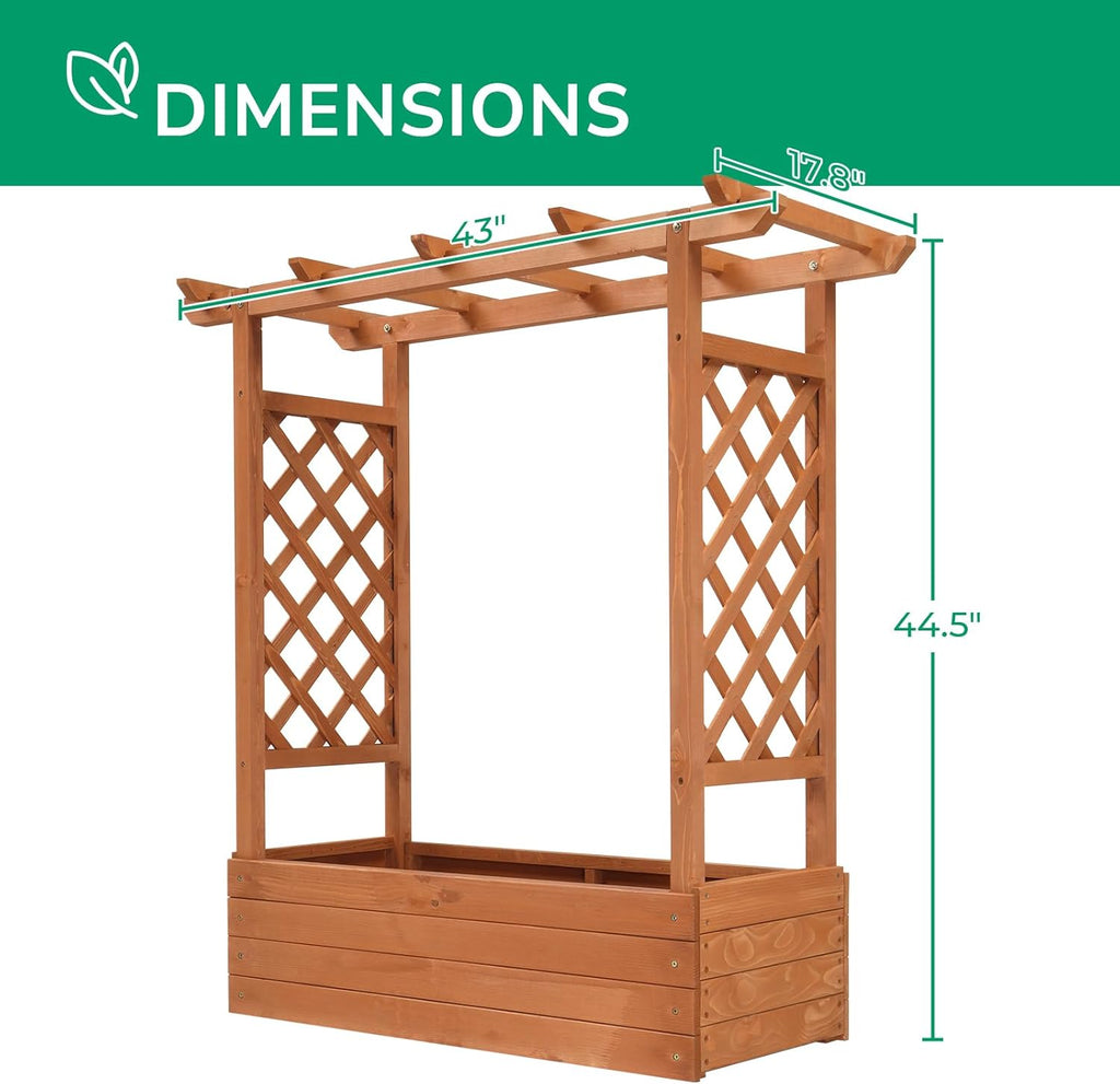 Raised Garden Bed with Trellis, Elevated Wood Planter Box S44330