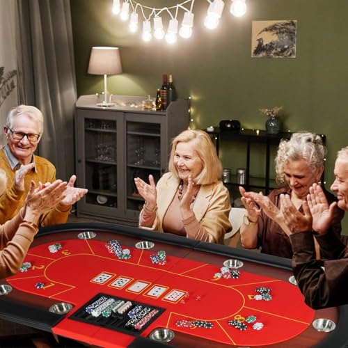 84" Foldable Poker Table with Chips Tray, 10 Player Oval, Green Felt U489