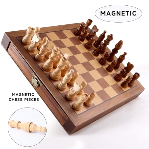 16" 3-in-1 Wooden Folding Chess, Checker & Backgammon Board Game Set L259