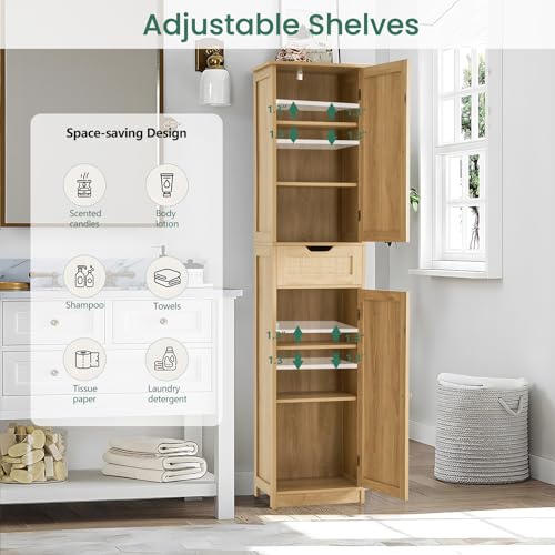 67" Tall Bathroom Cabinet with 2 Doors and 1 Drawer, Adjustable Shelves T930834