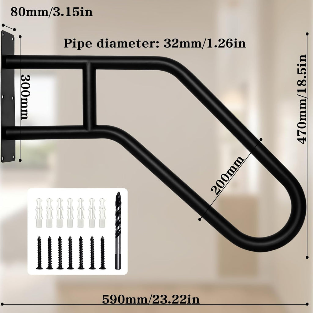 Stair Railing Wall Mount Handrail for Outdoor Steps, Stainless Steel, U-Shape, Black J942