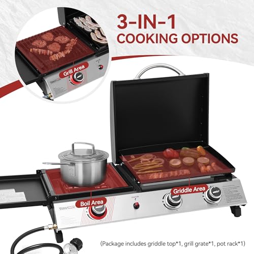 3 Burner Propane Gas Grill and Griddle Combo with Lid, 29,000 BTUs, 364 Sq. In. Cooking Area U469458