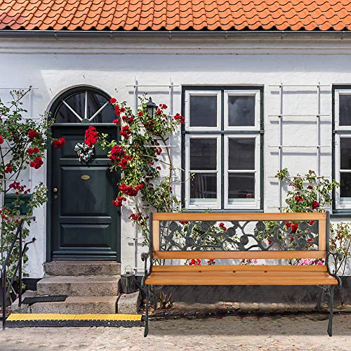 Outdoor Garden Bench with Cast Iron and Hardwood Frame C284